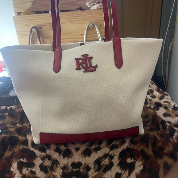 Ralph Lauren Tote purse red and neutral bag NWT - Picture 7 of 8